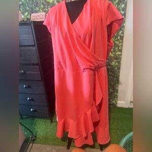 Elegant Coral Wrap Dress p48